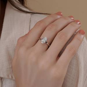 Anillo de Compromiso de Diamante Ovalado de Primera Calidad, Creado en Laboratorio, VVS2, Certificado por IGI, Solitario, Oro Sólido de 14K, Anillo de Novia - Product Image 1