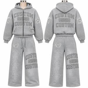 Conjunto de Sudadera con Capucha Personalizada Extra Grande con Cremallera y Bordado, Detalles de Pedrería, Unisex, 100% Algodón, Felpa Francesa Antiarrugas, Estilo Urbano - Product Image 5