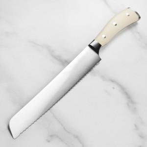 Couteau à pain professionnel Edge Master, fabrication artisanale, acier inoxydable, manche en résine blanche, lame martelée, ambidextre - Product Image 6