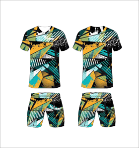 Conjunto de Uniforme de Fútbol Sublimado Personalizado, Amarillo y Verde Azulado, con Patrón Gráfico, Transpirable, de Secado Rápido, para Hombre y Niño - Product Image 1