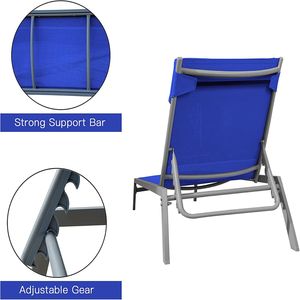 Set di 3 Sedie a Sdraio Regolabili in Acciaio Blu con Schienale in Textilene per Patio, Piscina e Spiaggia con Poggiatesta Reclinabile - Product Image 3