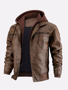 Chaqueta de Cuero para Hombre, Estilo Motociclista, Corte Ajustado, Chaqueta de PU, Primavera, Casual, Resistente al Viento, Ecológica, Logotipo Frontal, Capucha Desmontable, Tallas S-XXXL - Product Image 6