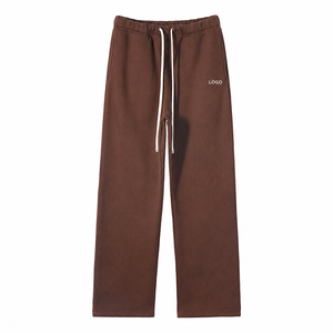 Pantalones de chándal de forro polar ecológico de peso pesado para hombre, grises, de pierna recta, con cordón en la cintura, bordados personalizados, estilo relajado para estar en casa - Product Image 5