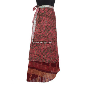 Indian Two Layer <b>Boho</b> Hippie Magic Silk Wrap <b>Skirt</b> 2 Layer Reversible Magic Silk Saris Wrap Long <b>Skirt</b> Silk Sari Wrap <b>Skirts</b> - Product Image 5