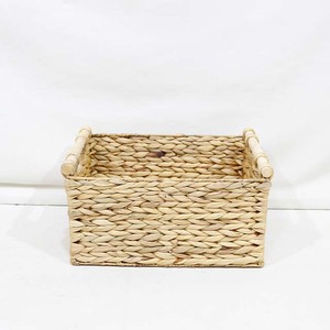Top Rated Eco-Friendly Braided Water Hyacinth <b>Rectangular</b> <b>Storage</b> <b>Baskets</b> Set 3 Cubes Wood Dowel Home Bathroom Organization - Product Image 5