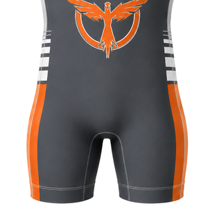 Combinaison de lutte sublimée gris-orange pour homme, sans manches, en polyester, uniforme sportif athlétique, tenue de compétition et d'entraînement - Product Image 6