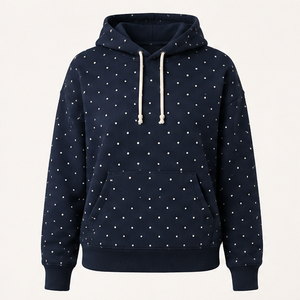 Sweat à capuche personnalisable pour femme, bleu encre profond, coupe décontractée, à pois micro-espacés, en molleton de coton brossé - Product Image 1