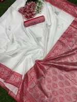 Sari Tradicional Banarasi de Seda Suave con Blusa Sin Coser Blanca 72053