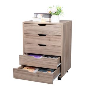 Armadietto Portadocumenti in PVC e MDF con Cinque Cassetti, Colore Grigio - Product Image 2