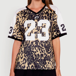 Customized Women’s Leopard Print Mesh American Football Jersey Shirt V Neck Sports Fashion Top Private Label Streetwear Supply - Product Image 4