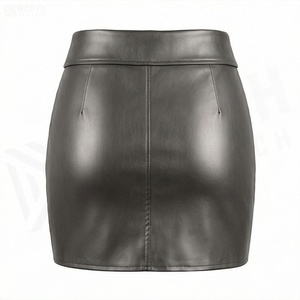 Jupe crayon mini en similicuir taille haute pour femme avec fermeture éclair, style motard, couleur unie, toutes saisons - Product Image 2