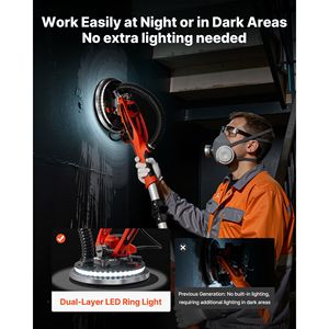 Levigatrice Elettrica per Cartongesso 950W, 7 Velocità Variabili 1000-2300 RPM, Strumento 2-in-1 per Rimozione Soffitti a Popcorn con LED a Doppio Pannello, Trituratore e Sminuzzatore - Product Image 5