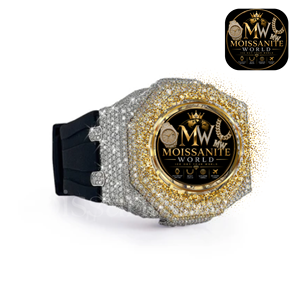 Montre de luxe pour homme MOISSANITE WORLD, cadran rond en quartz entièrement serti de diamants Moissanite, 40 mm, avec bracelet de 20 mm en forme de pièce de monnaie antique - Product Image 2