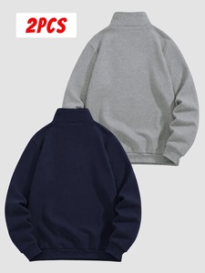 เสื้อสเวตเชิ้ตผู้ชายแบบครึ่งซิป สไตล์ฮิปฮอป แฟชั่นสตรีท แขนยาว ผ้าถัก สีพื้น เรียบง่าย ใส่สบาย สำหรับฤดูใบไม้ร่วง - Product Image 2