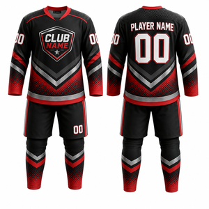 Ensemble de maillots de hockey personnalisés MEGAMAPLE, vêtements de sport pour hommes, noir, bleu, blanc, impression par transfert thermique, chauffe-mains, toutes saisons, 100% Opera - Product Image 1
