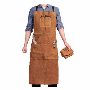 ผ้ากันเปื้อนช่างเชื่อมผ้าไหมลายนูนแบบหนาสำหรับงานหนัก ป้องกันความร้อนและเปลวไฟได้ดี เหมาะสำหรับงานอุตสาหกรรม ร้านอาหาร และบาร์  ขายส่ง - Product Image 1