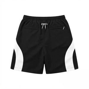 กางเกงขาสั้นกันลมสำหรับผู้ชาย ZAINI ZI-071 ผ้าโพลีเอสเตอร์/ไนลอนถักน้ำหนัก 160 กรัม สีดำขาวตัดกันที่แถบข้าง เอวกลาง มีเชือกผูก - Product Image 2