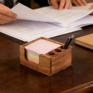Multifunction Wood <b>Sticky</b> <b>notes</b> Holder With Three Slots For Pen Modern School & Office Desk Use With Customised Logo - Product Image 1