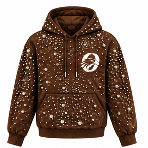 Sweat-shirt à capuche unisexe en maille perlée marron chocolat, style streetwear, avec cordon de serrage et poche kangourou, personnalisable - Product Image 1