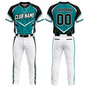 Conjunto de Uniforme de Béisbol Sublimado Personalizado para Hombre, Color Verde Azulado, Negro y Blanco, Absorbente de Humedad, Manga Corta, 100% Poliéster, Corte Regular - Product Image 1