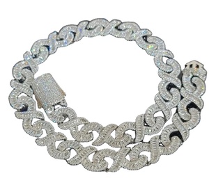 Cadena de plata esterlina moissanita de forma redonda blanca Moissanite Baguette cadena personalizada regalo para aniversario - Product Image 1