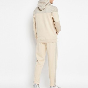 Ensemble de survêtement décontracté pour homme, couleur beige, à blocs de couleurs, avec capuche, fermeture éclair, manches longues, coupe régulière, 100 % coton, pour l'automne - Product Image 2