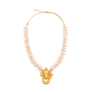 18K Gold Plated Natural Stone Cluster Pearl Necklace with Ganesh Pendant - Product Image 3