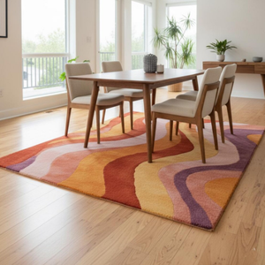 Tapis en laine fait main noué à la main, abstrait, multicolore, vibrant, écologique, antidérapant, style moderne, pour enfants, usage commercial, taille personnalisable - Product Image 6