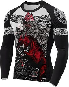 <b>Custom</b> Printed Long Sleeve Rash Guard <b>Compression</b> <b>Shirt</b> for Men with Red Horse <b>Design</b> Full Sleeve Sublimation Print Quick Dry - Product Image 2