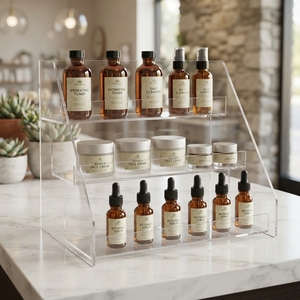 Clear Acrylic Modern Tiered Display Stand with Adjustable Height Countertop Organizer for Cosmetics Jewelry & <b>Small</b> Merchandise - Product Image 5