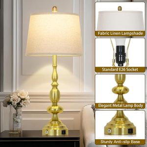 Stylish Antique Brass Gold Table <b>Lamp</b> with 10 Inch Shade Modern LED Bedside <b>Lamp</b> for Bedroom Living Room - Product Image 5