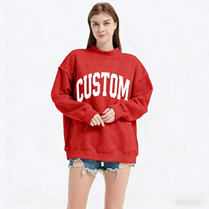 Sudadera de cuello redondo larga para mujer, personalizada, rosa, de poliéster/algodón, felpa francesa, lavada, bordada, estampada, lisa, para otoño/invierno, estilo urbano - Product Image 4