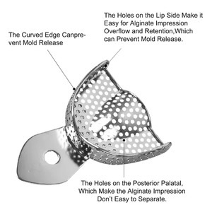 Bandeja de Impresión Dental Profesional de Acero Inoxidable con Orificios para Dientes Superiores e Inferiores, Agarre Ergonómico, 6 Posiciones de Mandíbula - Product Image 5