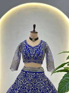 Último modelo de lehenga choli de red con diseño de mariposa para mujer, con bordado de lentejuelas y conjunto de dupatta de red para Diwali - Product Image 5