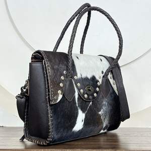 Unique Design Genuine Cowhide Leather Women's Tote <b>Bags</b> Handmade Hair-On Hide Purse with Braided Handles and Shoulder Strap - Product Image 4