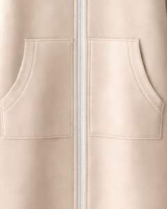 Sudadera con capucha larga personalizada con cremallera, color beige, abrigo de invierno de forro polar para mujer, sudadera informal extragrande con bolsillos, OEM personalizado - Product Image 6