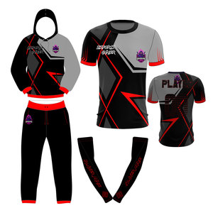 ชุดเสื้อฮู้ดดี้และกางเกงจ็อกเกอร์ BALZ Esports Gamer พิมพ์ลายแบบ Sublimation สำหรับผู้ใหญ่ แห้งเร็ว สีดำเทา - Product Image 5