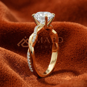 Gold Round Cut Engagement Ring Twisted Band Bridal Jewelry <b>Gift</b> for Women Wedding Ring - Product Image 2