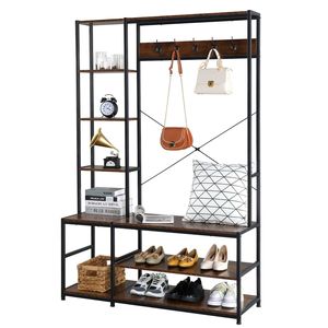 Organizzatore per Armadio Indipendente con Appendiabiti da Ingresso, Ganci, Ripiani Portaoggetti, Panca Portascarpe e Appendiabiti per Camera da Letto - Product Image 2