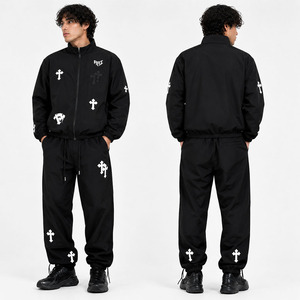 Custom Reflective Gothic Print Tracksuit Windbreaker Men OEM Streetwear Jogger Set Private Label <b>Athletic</b> Training Jacket Outfit - Product Image 1