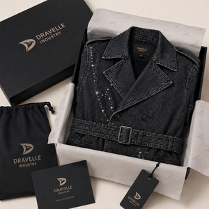 Gabardina de mezclilla gótica con estampado cromado para hombre, abrigo largo negro estilo streetwear con cinturón, ropa exterior premium - Product Image 6