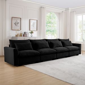 Divano a 4 posti in velluto a coste nero per soggiorno moderno comodi comodi divani con 4 cuscini in vita - Product Image 2