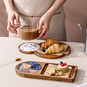 ถาดไม้ทรงสี่เหลี่ยมมนสไตล์วินเทจสำหรับเสิร์ฟอาหารเช้า ขนมปัง กาแฟ ของว่าง สำหรับใช้ในบ้าน - Product Image 1