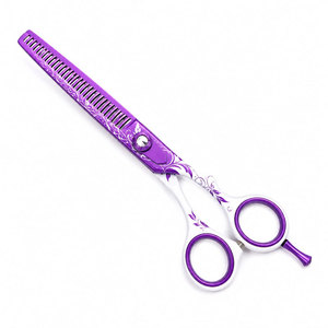 Ciseaux professionnels pour la retouche des cheveux, couleur violette, 32 dents, pointe acérée, lame en acier inoxydable 4Cr13, pour droitiers, manche moyen, plastique - Product Image 2
