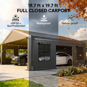 20FT X 20FT Heavy Duty Dark Gray Carport Portable Garage <b>Canopy</b> <b>Tent</b> with 3 Roll-up Doors 4 Windows Simple Style for Park Use - Product Image 4