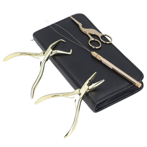 Premium Quality Hair Extension Applicator Kit – Gold Finish Hair Pliers, Loop Threader, Salon Scissors & Portable Storage <b>Bag</b> - Product Image 1