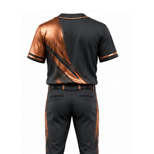 Ensemble de maillot de baseball noir et marron pour homme avec pantalon noir, tissu respirant, 100 % polyester, coupe classique, manches courtes, toutes saisons - Product Image 4