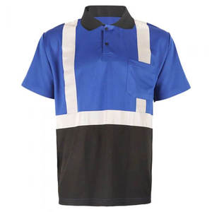 เสื้อโปโลนิรภัยสีน้ำเงินดำสำหรับผู้ชาย พร้อมแถบสะท้อนแสง กระเป๋าเสื้อ แขนสั้น ชุดทำงาน - Product Image 5