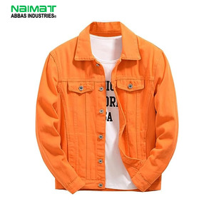 Veste en jean orange vif pour homme, coupe ajustée, en coton, style camionneur, décontractée, streetwear, vêtement d'extérieur tendance pour le printemps - Product Image 1