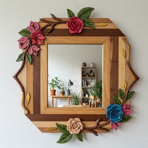 High End Quality Wood Round Wall <b>Mirror</b> With Floral Design Bohemian Decorative Frame - Product Image 4